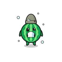 cute cartoon watermelon with shivering expression vector