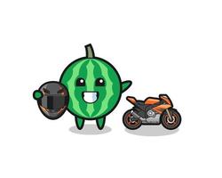 cute watermelon cartoon as a motorcycle racer vector