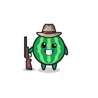watermelon hunter mascot holding a gun vector