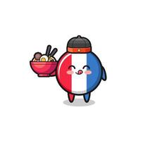 Francia bandera como mascota chef chino sosteniendo un cuenco de fideos vector