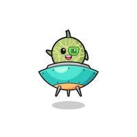 melon cartoon riding a future spaceship vector