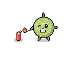 ilustración de mascota de melón jugando petardo