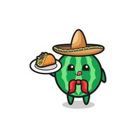 mascota de chef mexicano de sandía sosteniendo un taco vector