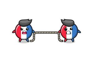 cute france flag character is playing tug of war game vector