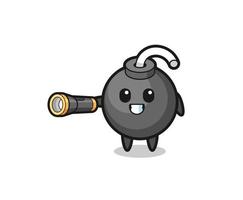 bomb mascot holding flashlight