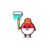 the indonesia flag painter mascot with a paint roller vector