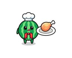 watermelon fried chicken chef cartoon character vector