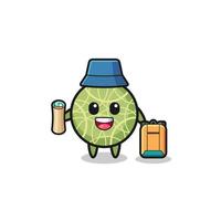 personaje de mascota de melón como excursionista vector