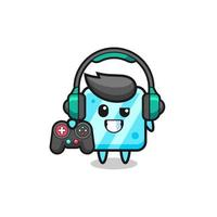 ice cube gamer mascot holding a game controller vector