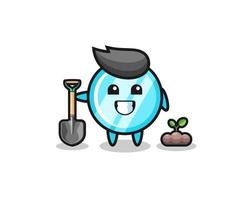 cute mirror cartoon is planting a tree seed vector