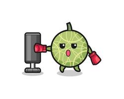 melon boxer cartoon doing training with punching bag vector