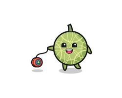 caricatura de lindo melón tocando un yoyo vector
