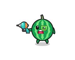 cute watermelon holding a future gun vector