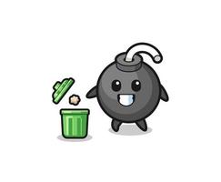 illustration of the bomb throwing garbage in the trash can vector
