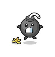 bomb cartoon is slip on a banana peel vector