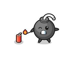 bomb mascot illustration playing firecracker vector