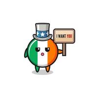 ireland flag cartoon as uncle Sam holding the banner I want you vector