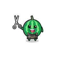 watermelon character as barbershop mascot vector