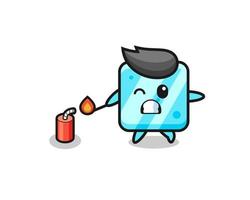 ice cube mascot illustration playing firecracker vector