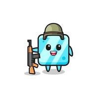 cute ice cube mascot as a soldier vector