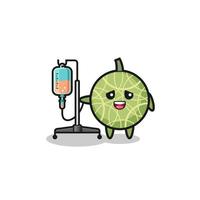 cute melon character standing with infusion pole vector