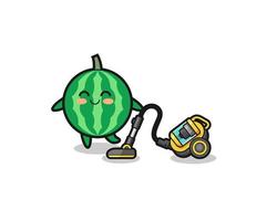 cute watermelon holding vacuum cleaner illustration vector