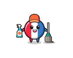 Lindo personaje de la bandera de Francia como mascota de los servicios de limpieza vector