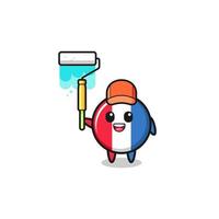 the france flag painter mascot with a paint roller vector