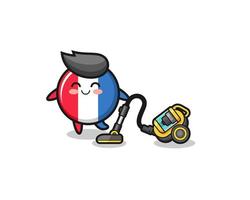 cute france flag holding vacuum cleaner illustration vector