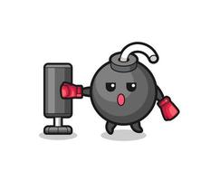 bomb boxer cartoon doing training with punching bag vector