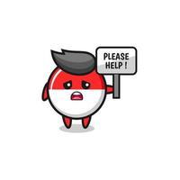 cute indonesia flag hold the please help banner vector