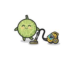 cute melon holding vacuum cleaner illustration vector