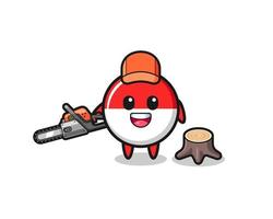 indonesia flag lumberjack character holding a chainsaw vector