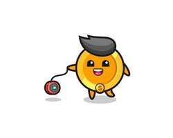 cartoon of cute dollar coin playing a yoyo vector