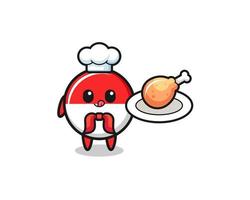 indonesia flag fried chicken chef cartoon character vector