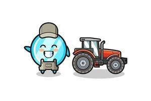 la mascota del granjero del espejo de pie junto a un tractor vector