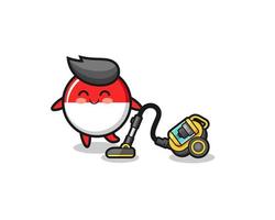 cute indonesia flag holding vacuum cleaner illustration vector