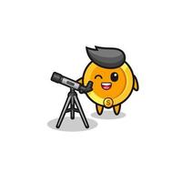 dollar coin astronomer mascot with a modern telescope vector