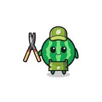 cute watermelon as gardener mascot vector