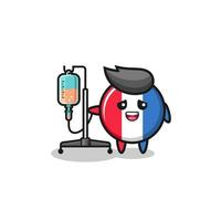 cute france flag character standing with infusion pole vector