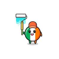 the ireland flag painter mascot with a paint roller vector
