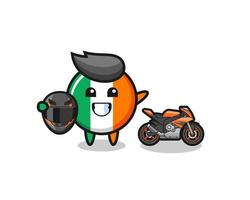 cute ireland flag cartoon as a motorcycle racer vector