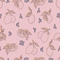 vector seamless pattern lemons and sliced lemons on a pink background. Summer lemon pattern for background, fabric, paper, textile, invitations, web pages.