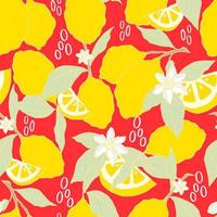 vector seamless pattern lemons and sliced lemons on a pink background. Summer lemon pattern for background, fabric, paper, textile, invitations, web pages.