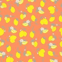 vector seamless pattern lemons and sliced lemons on a pink background. Summer lemon pattern for background, fabric, paper, textile, invitations, web pages.