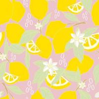 vector seamless pattern lemons and sliced lemons on a background. Summer lemon pattern for background, fabric, paper, textile, invitations, web pages.