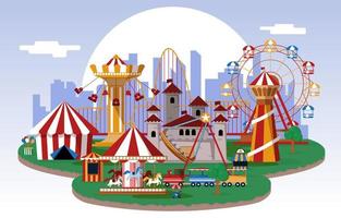 Sun Amusement Park Fun Fair Carnival Flat Vector Illustration