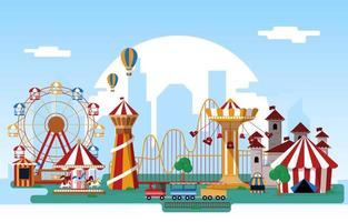 Sun Amusement Park Fun Fair Carnival Flat Vector Illustration