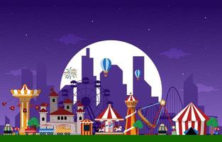 Moon Amusement Park Fun Fair Carnival Flat Vector Illustration