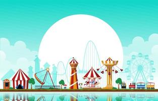 Ilustración de vector plano de carnaval de feria de diversión de parque de atracciones de sol
